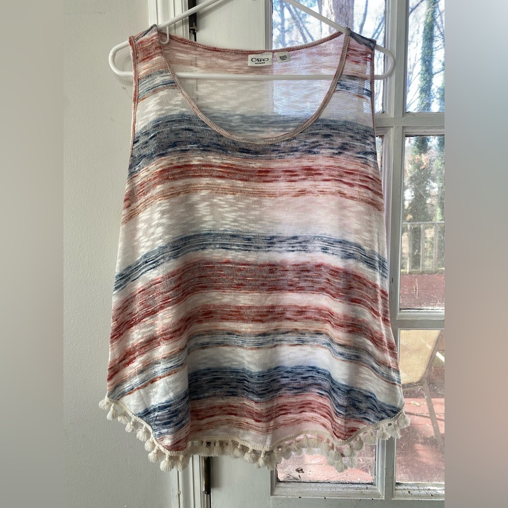 Cato Woman Boho Striped Knit Tank Top with Tassels - Size 18/20W